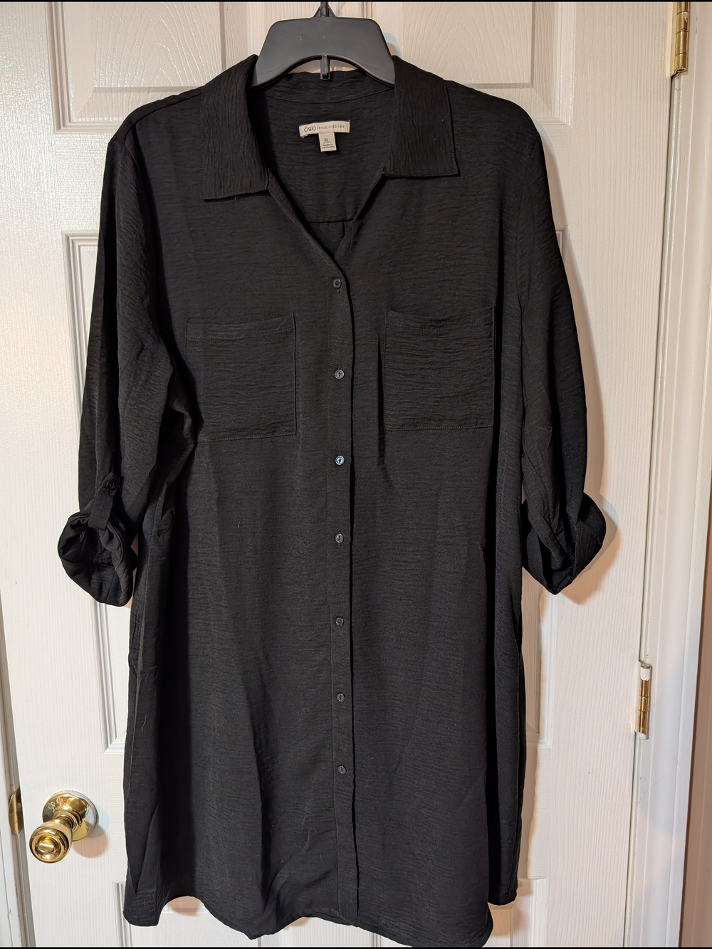 Black Long-Sleeve Button-Front Shirt Dress